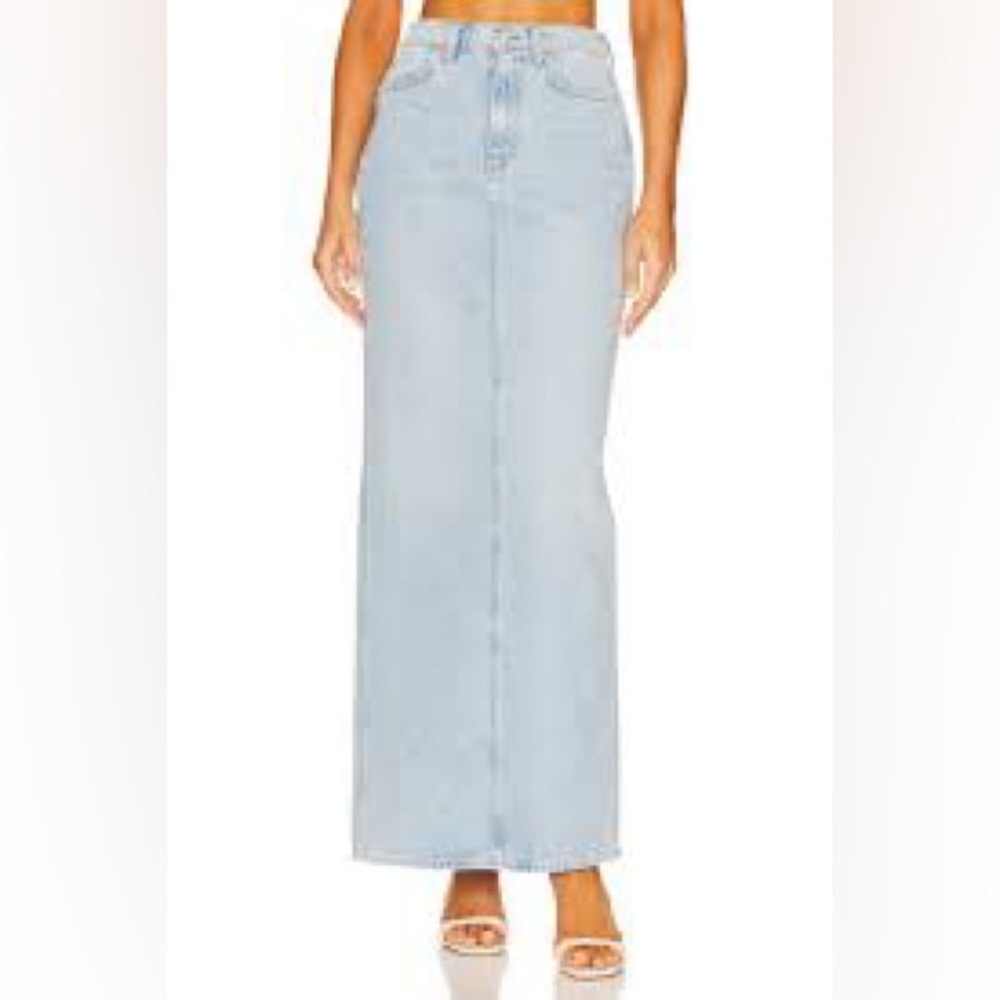 GRLFRND Ariana Maxi Pencil Denim Skirt 24 High Rise Light Wash